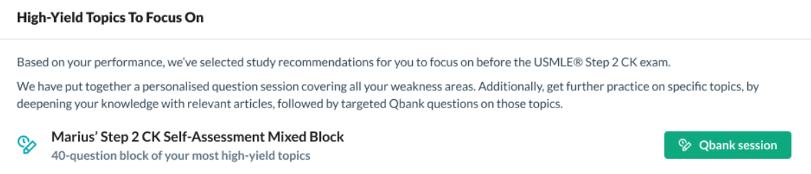 AMBOSS Step 2 CK Self-Assessment - high-yield topics and Qbank session