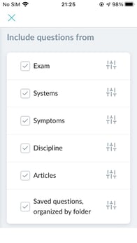 Custom view session in the AMBOSS Qbank app for medical students