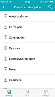 The On-Call Surivival Guide in the AMBOSS Knolwedge app for medical students