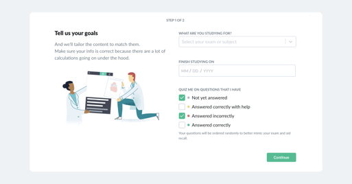 The image shows all the options you can select to create a study plan in the AMBOSS platform.