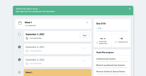 The image shows a complete customized study plan in the AMBOSS platform.