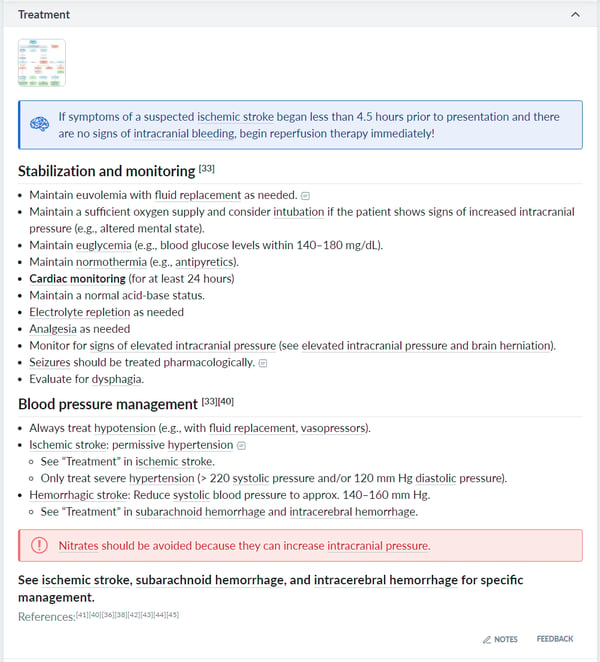 Example of a treatment plan for a stroke in AMBOSS that can be used during clinical clerkships