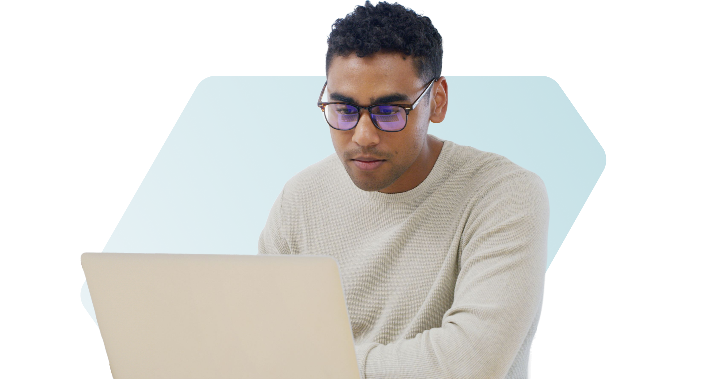 A COMLEX student doing practice questions on his computer.
