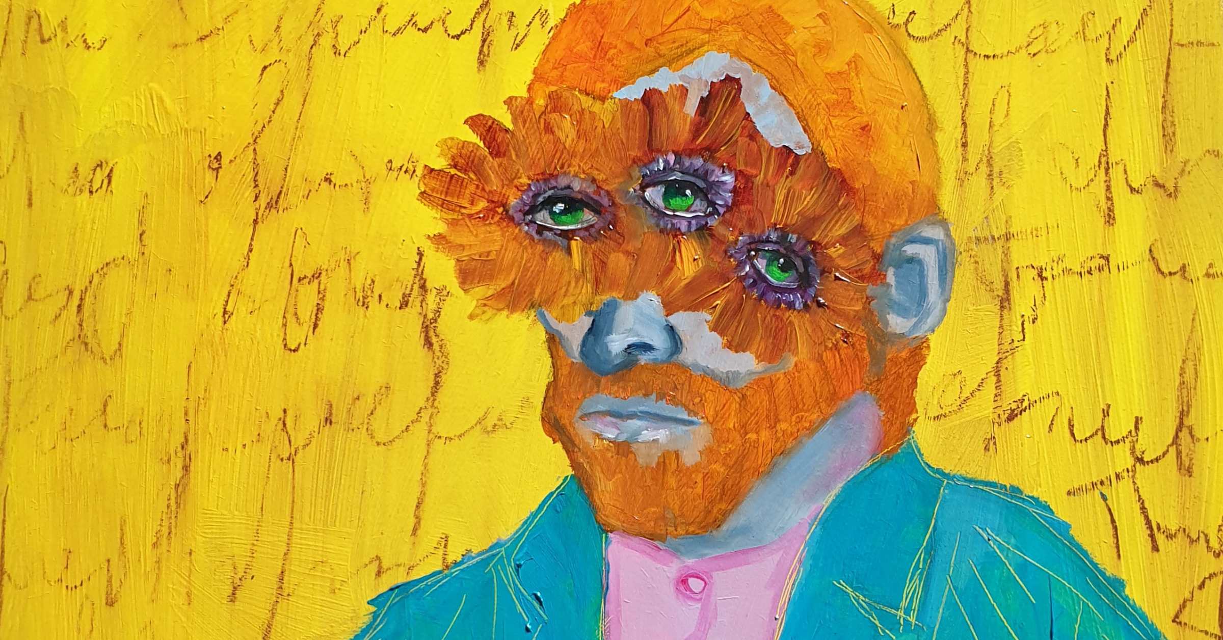 Ursachen der Psychose. Ein Gemälde von Vincent van Gogh mit drei Augen und Blättern statt Wimpern.