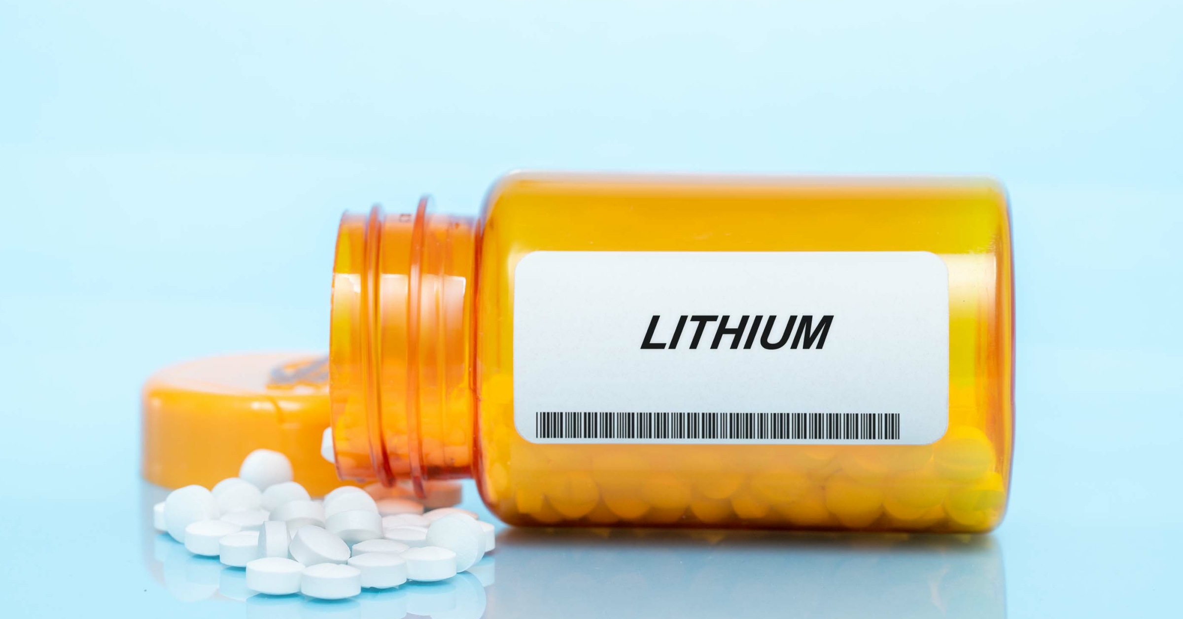 Eine Medikamentenflasche mit der Aufschrift “Lithium”. Bipolare Störung im AMBOSS-Blog.